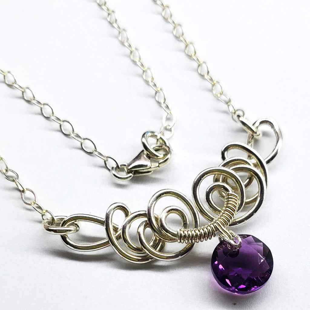 AMD1044-AMD1044-2-AMD1044-3-AMD1044-4-AMD1044-5-AMD1044-6-AMD1044-7 Silver Wire Sculpted Round Aqua Crystal Pendant Necklace - Necklace - Alexa Martha Designs   