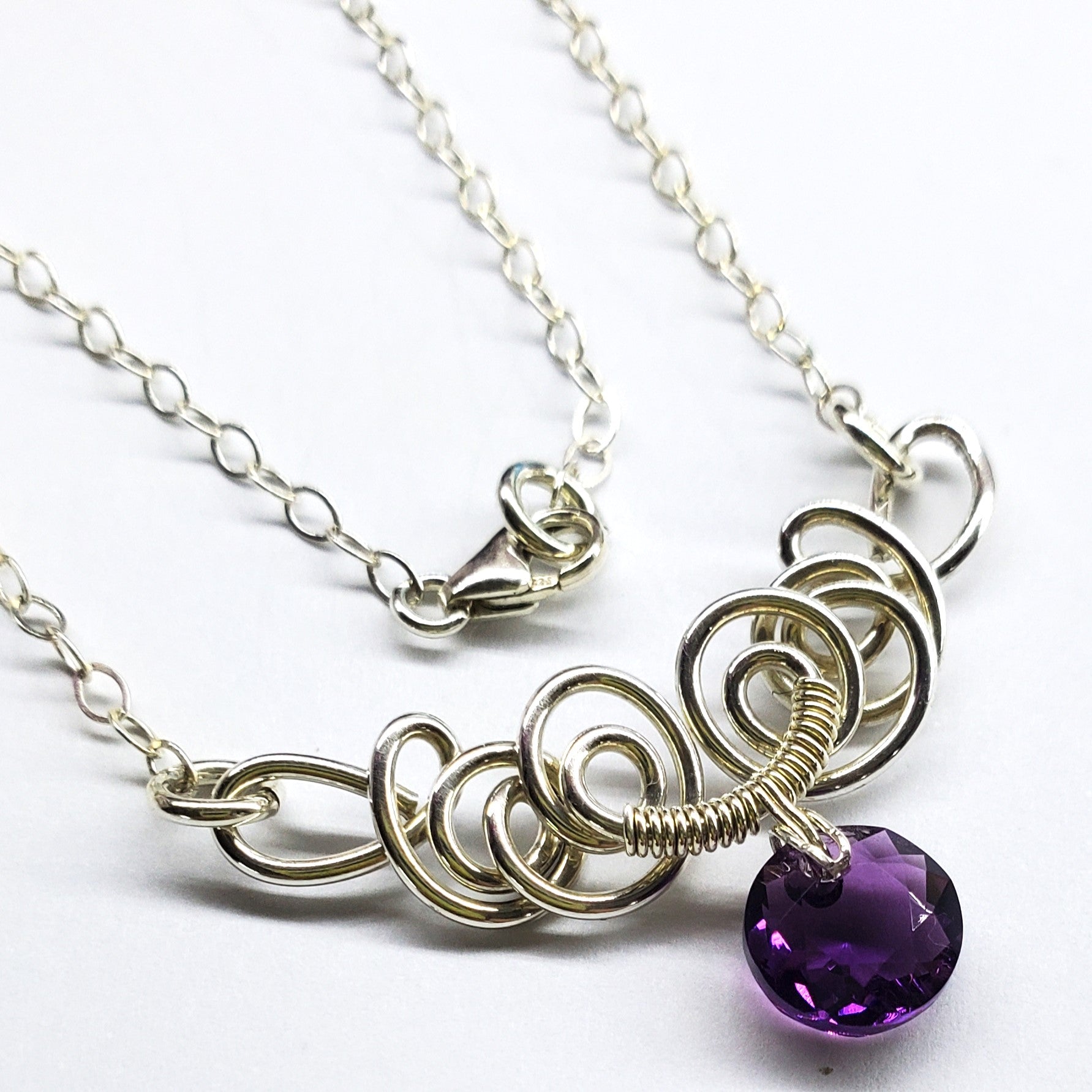 AMD1044-AMD1044-2-AMD1044-3-AMD1044-4-AMD1044-5-AMD1044-6-AMD1044-7 Silver Wire Sculpted Round Aqua Crystal Pendant Necklace - Necklace - Alexa Martha Designs   
