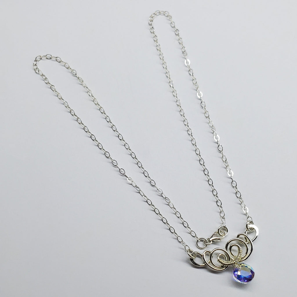 AMD1044-AMD1044-2-AMD1044-3-AMD1044-4-AMD1044-5-AMD1044-6-AMD1044-7 Silver Wire Sculpted Round Aqua Crystal Pendant Necklace - Necklace - Alexa Martha Designs   
