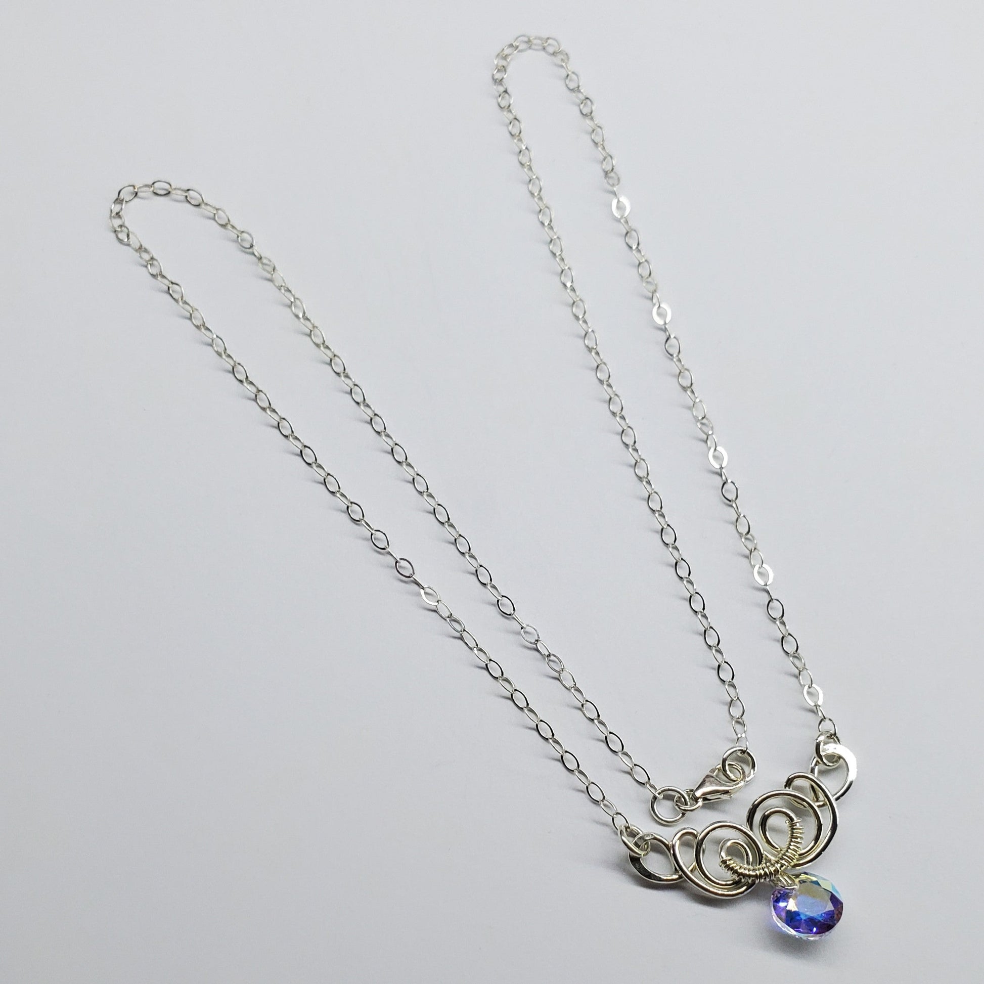 AMD1044-AMD1044-2-AMD1044-3-AMD1044-4-AMD1044-5-AMD1044-6-AMD1044-7 Silver Wire Sculpted Round Aqua Crystal Pendant Necklace - Necklace - Alexa Martha Designs   