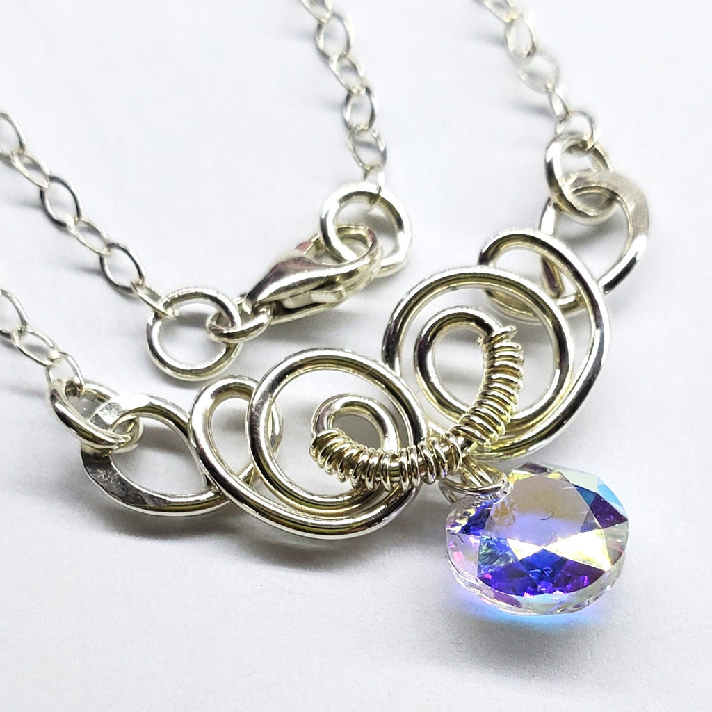 AMD1044-AMD1044-2-AMD1044-3-AMD1044-4-AMD1044-5-AMD1044-6-AMD1044-7 Silver Wire Sculpted Round Aqua Crystal Pendant Necklace - Necklace - Alexa Martha Designs   