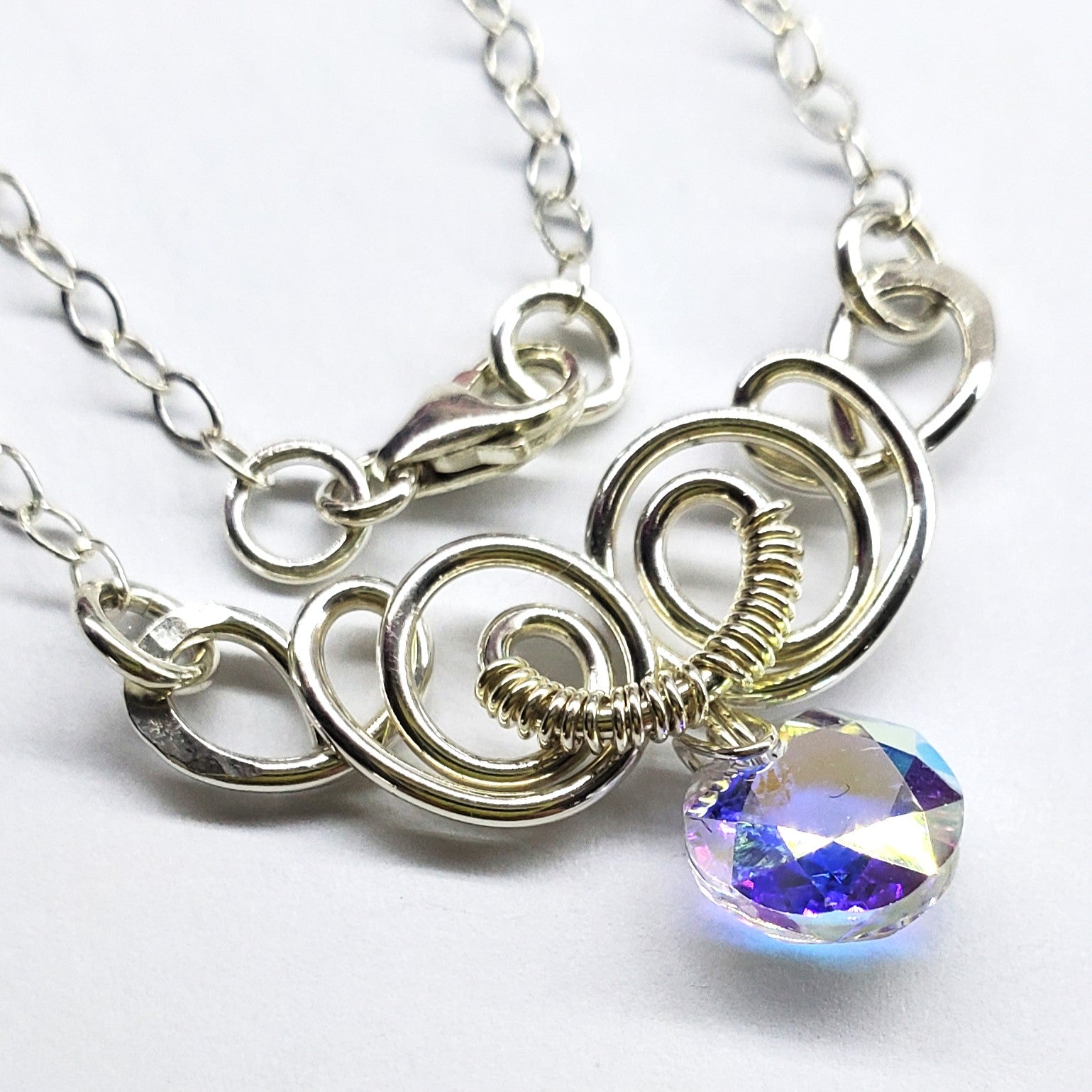 AMD1044-AMD1044-2-AMD1044-3-AMD1044-4-AMD1044-5-AMD1044-6-AMD1044-7 Silver Wire Sculpted Round Aqua Crystal Pendant Necklace - Necklace - Alexa Martha Designs   