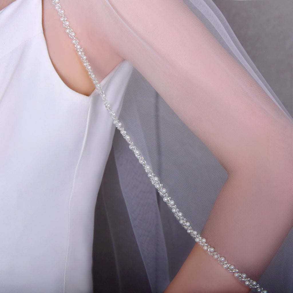 V156-IY1 ivory pearl mesh hair comb