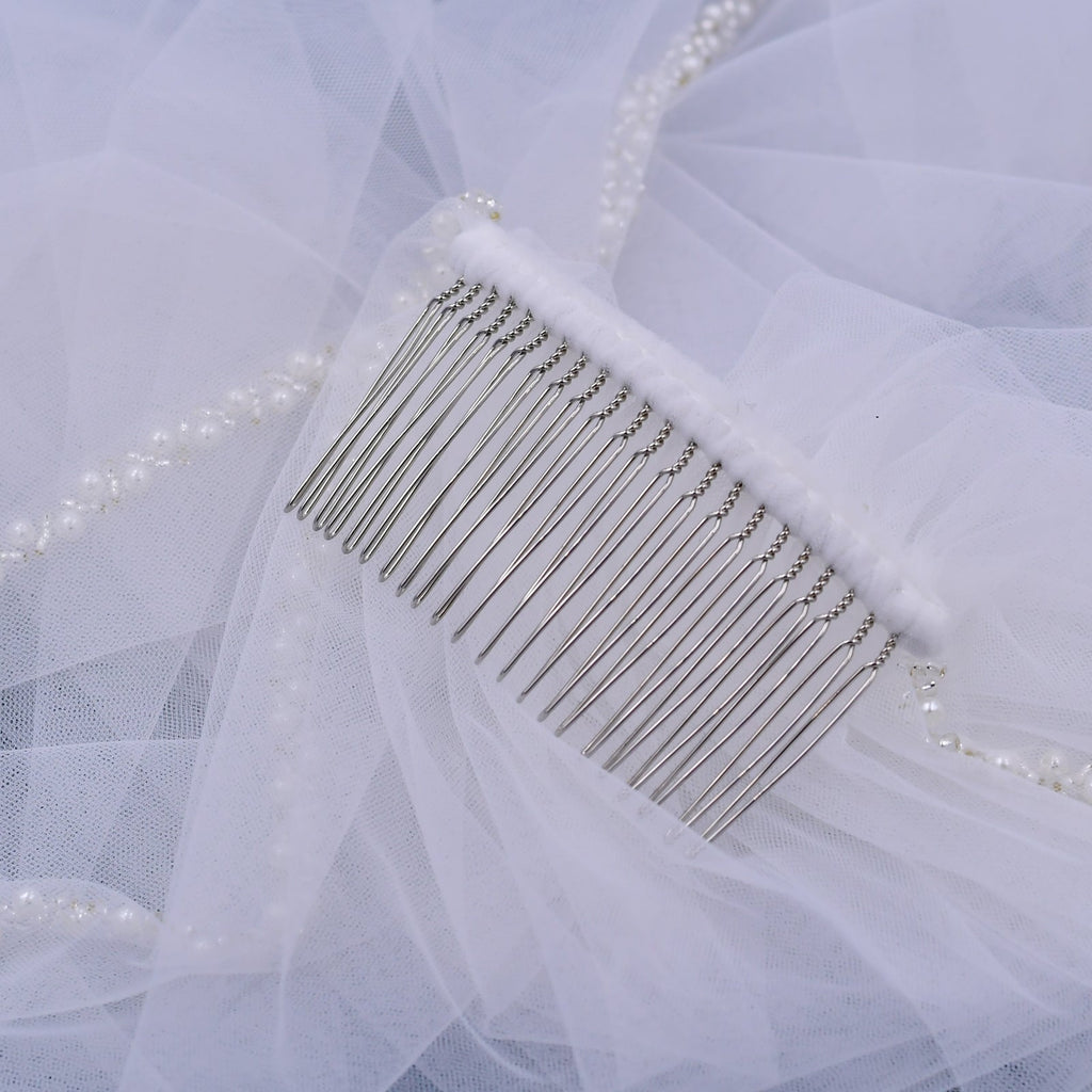 V156-IY1 ivory pearl mesh hair comb