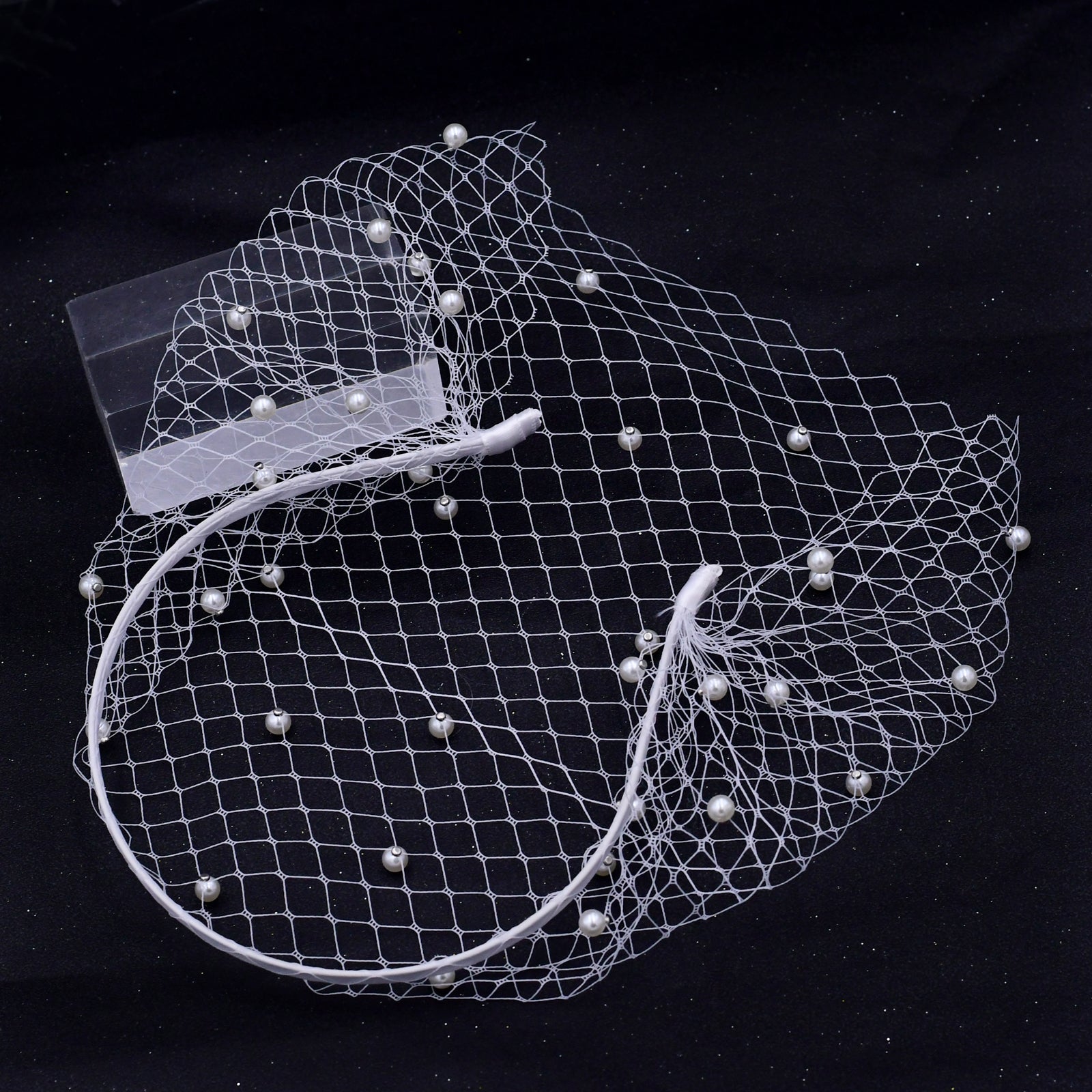 white white pearl mesh birdcage veil