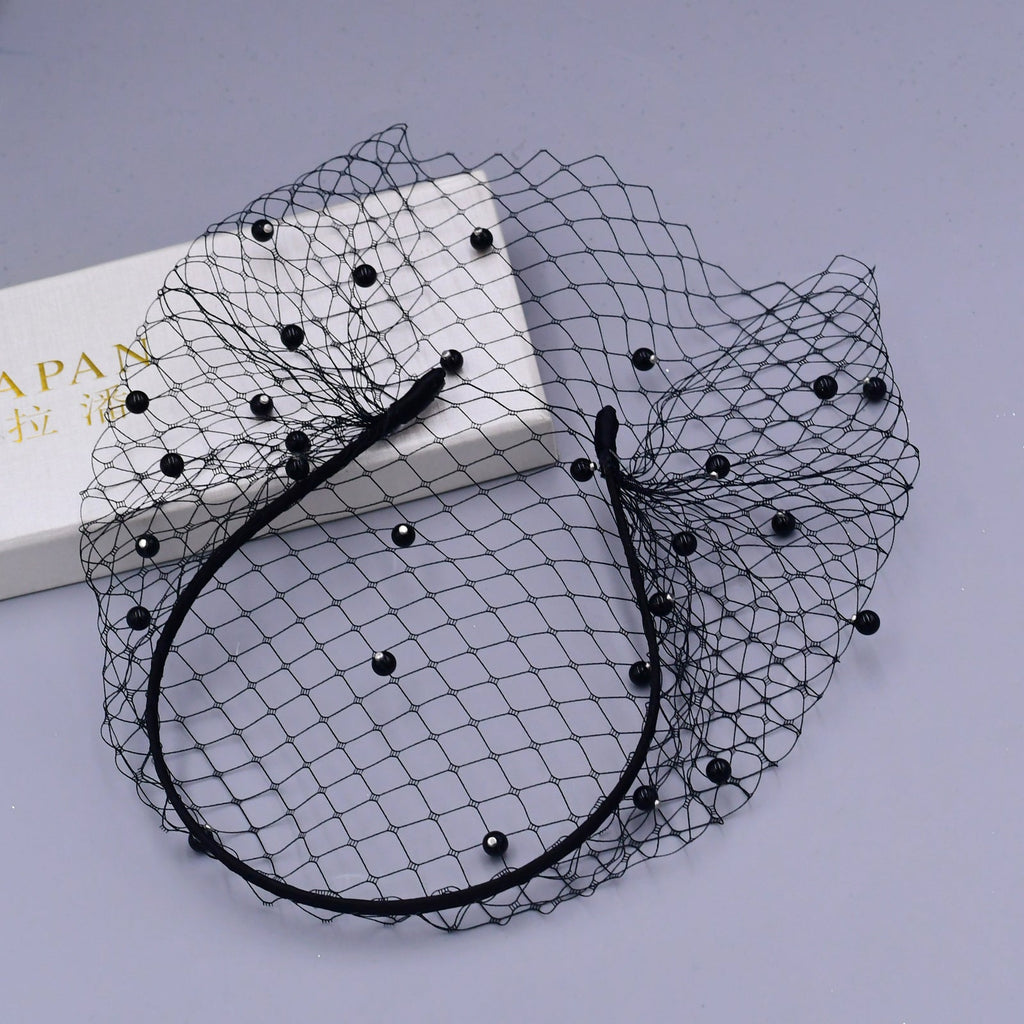 white white pearl mesh birdcage veil
