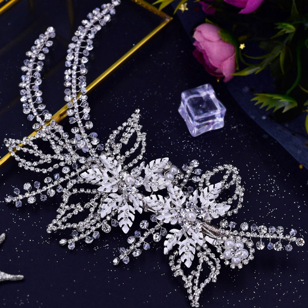 BHP254-S silver rhinestone pearl crown