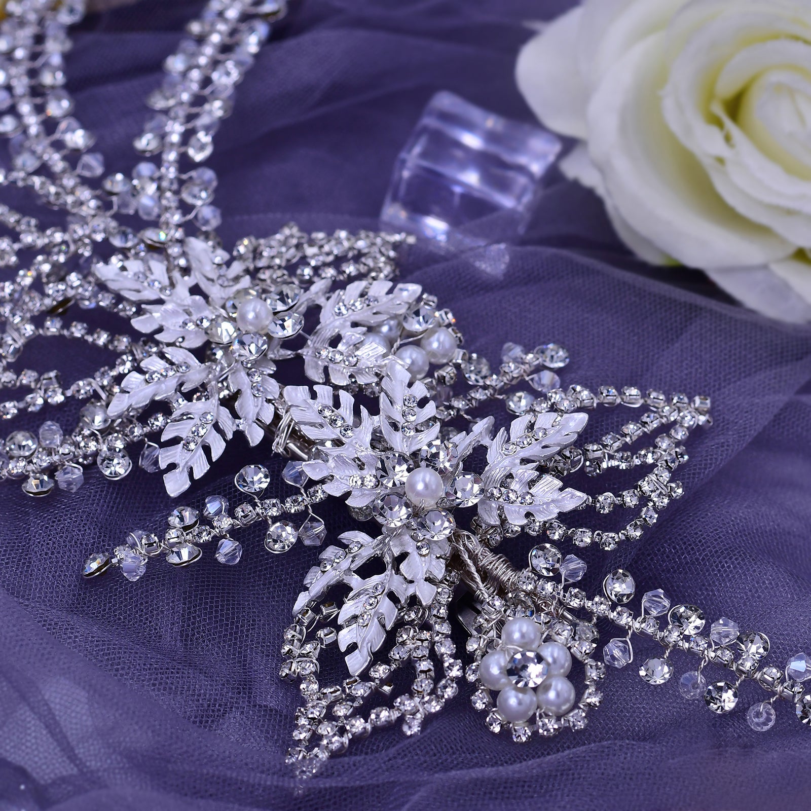 BHP254-S silver rhinestone pearl crown