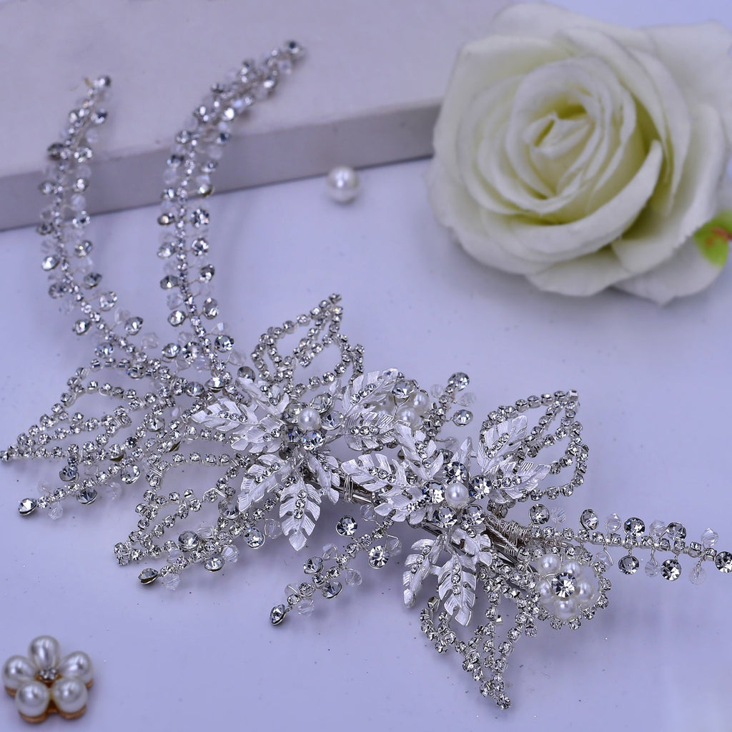 BHP254-S silver rhinestone pearl crown