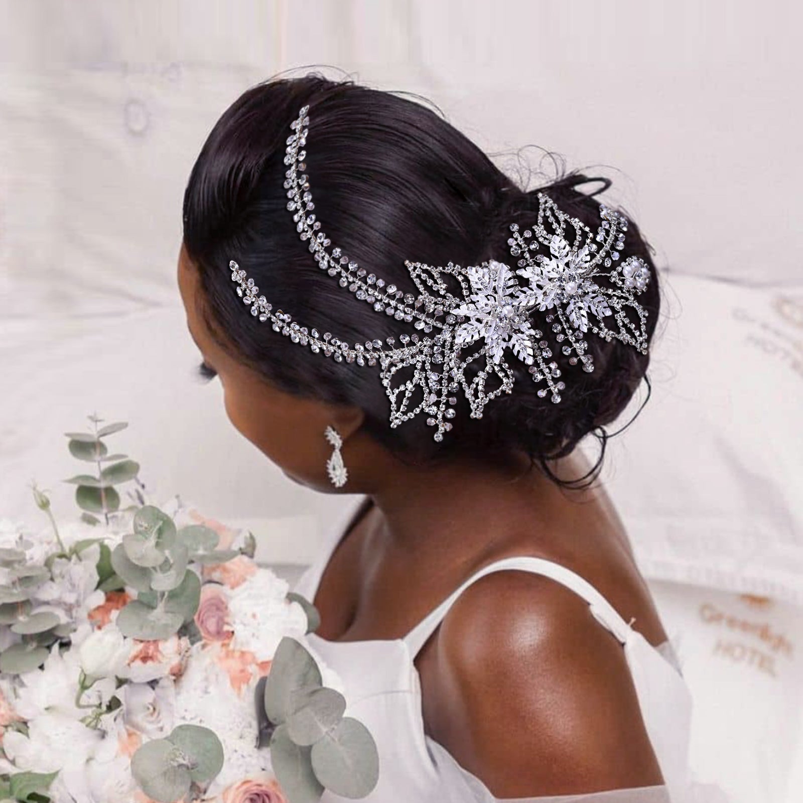 BHP254-S silver rhinestone pearl crown