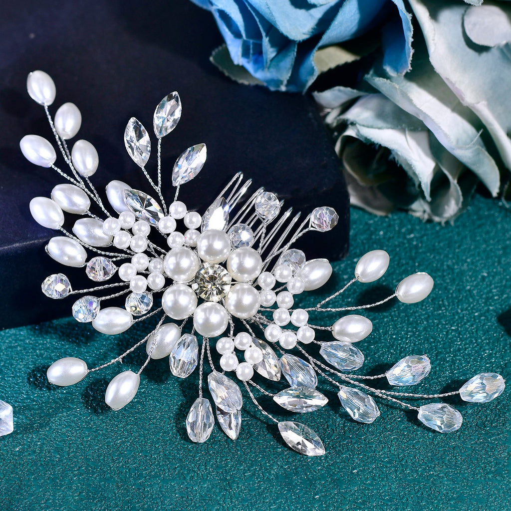 BHP836-S silver rhinestone pearl tiara