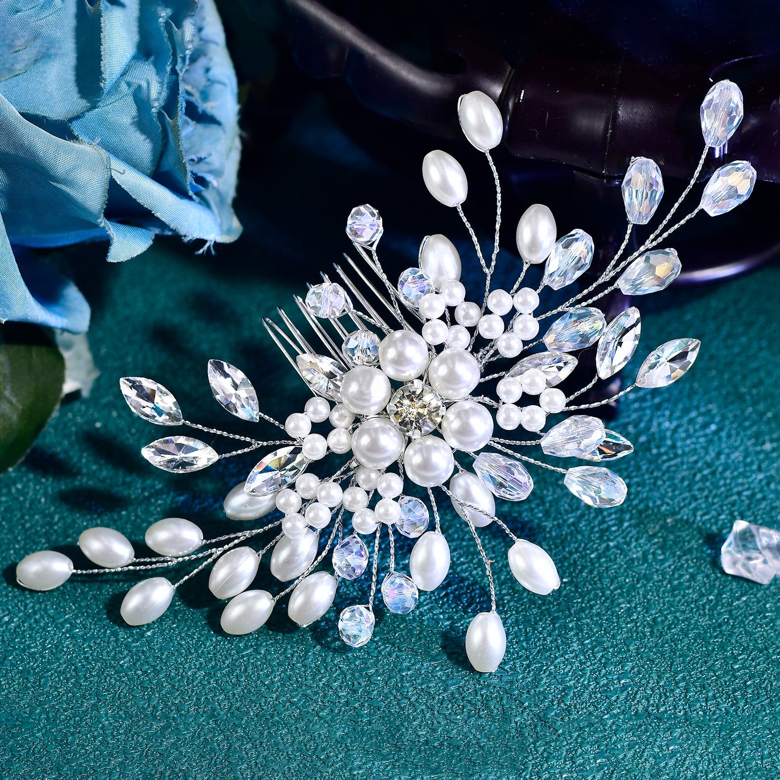 BHP836-S silver rhinestone pearl tiara