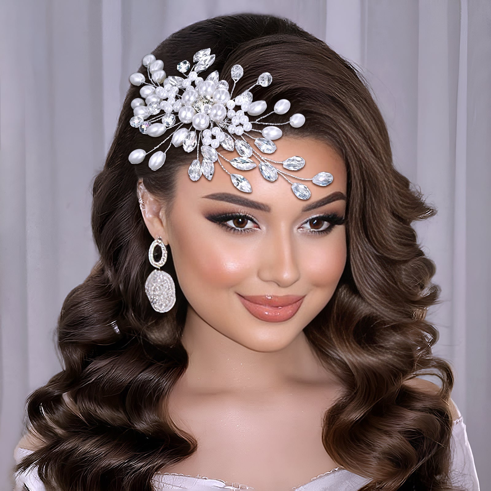 BHP836-S silver rhinestone pearl tiara