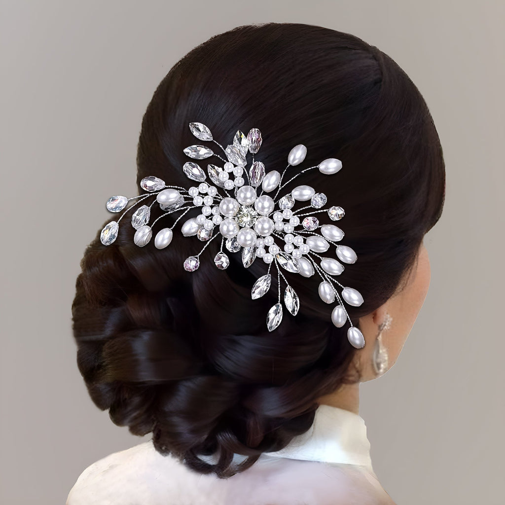 BHP836-S silver rhinestone pearl tiara