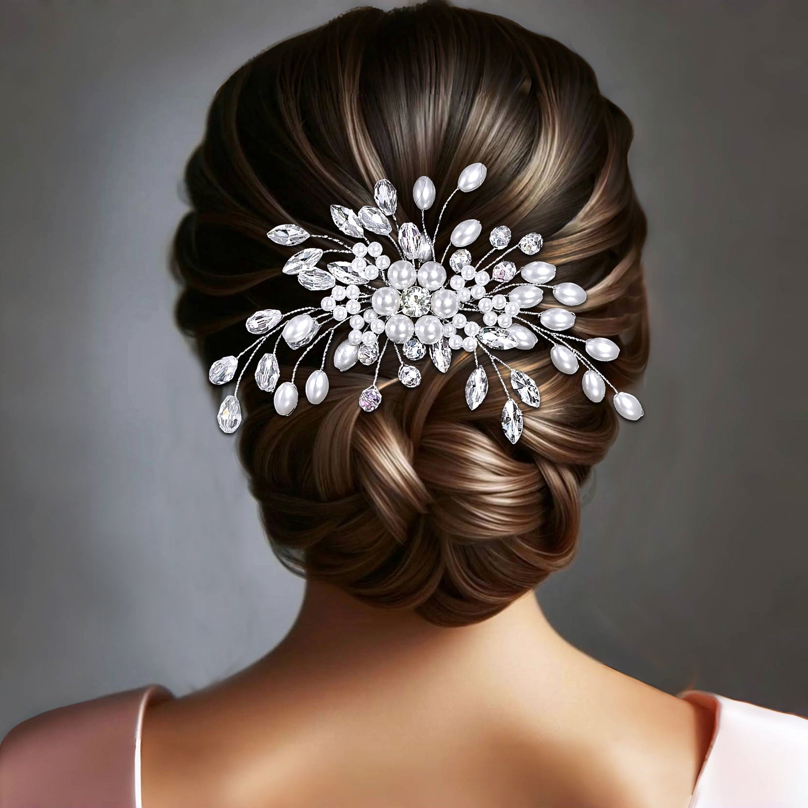 BHP836-S silver rhinestone pearl tiara
