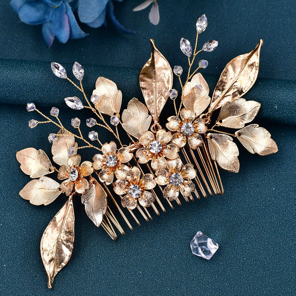 BHP297-G gold rhinestone hair comb