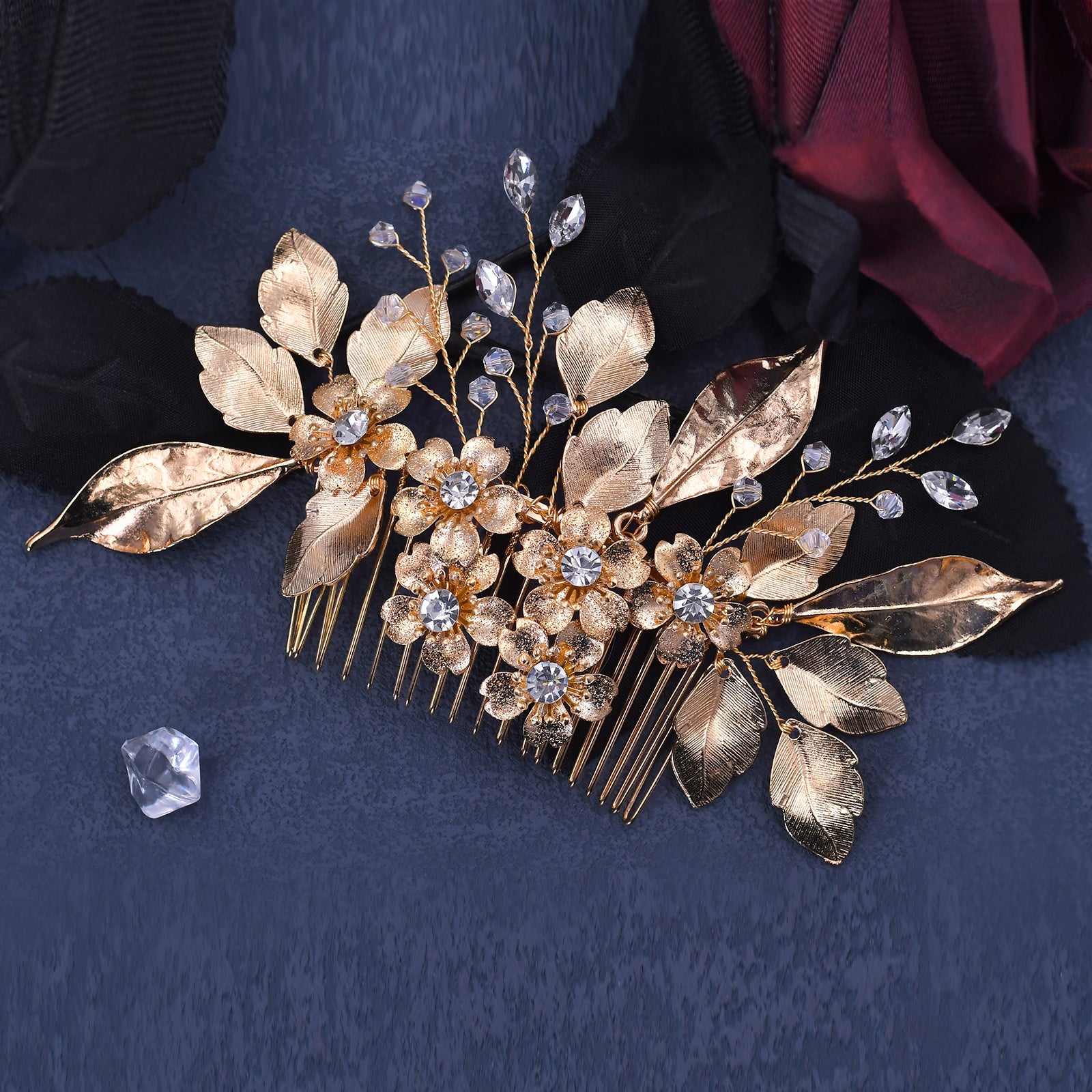 BHP297-G gold rhinestone hair comb
