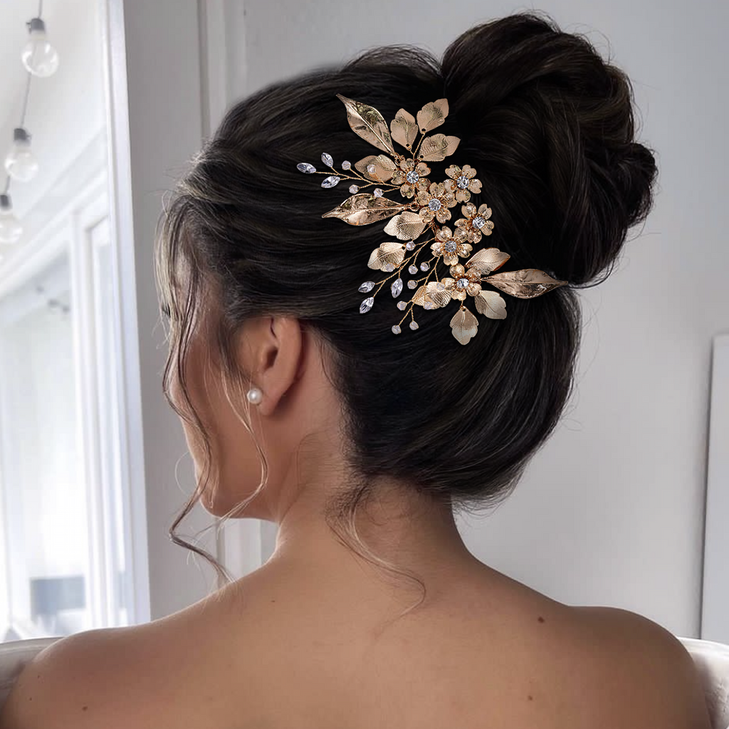 BHP297-G gold rhinestone hair comb