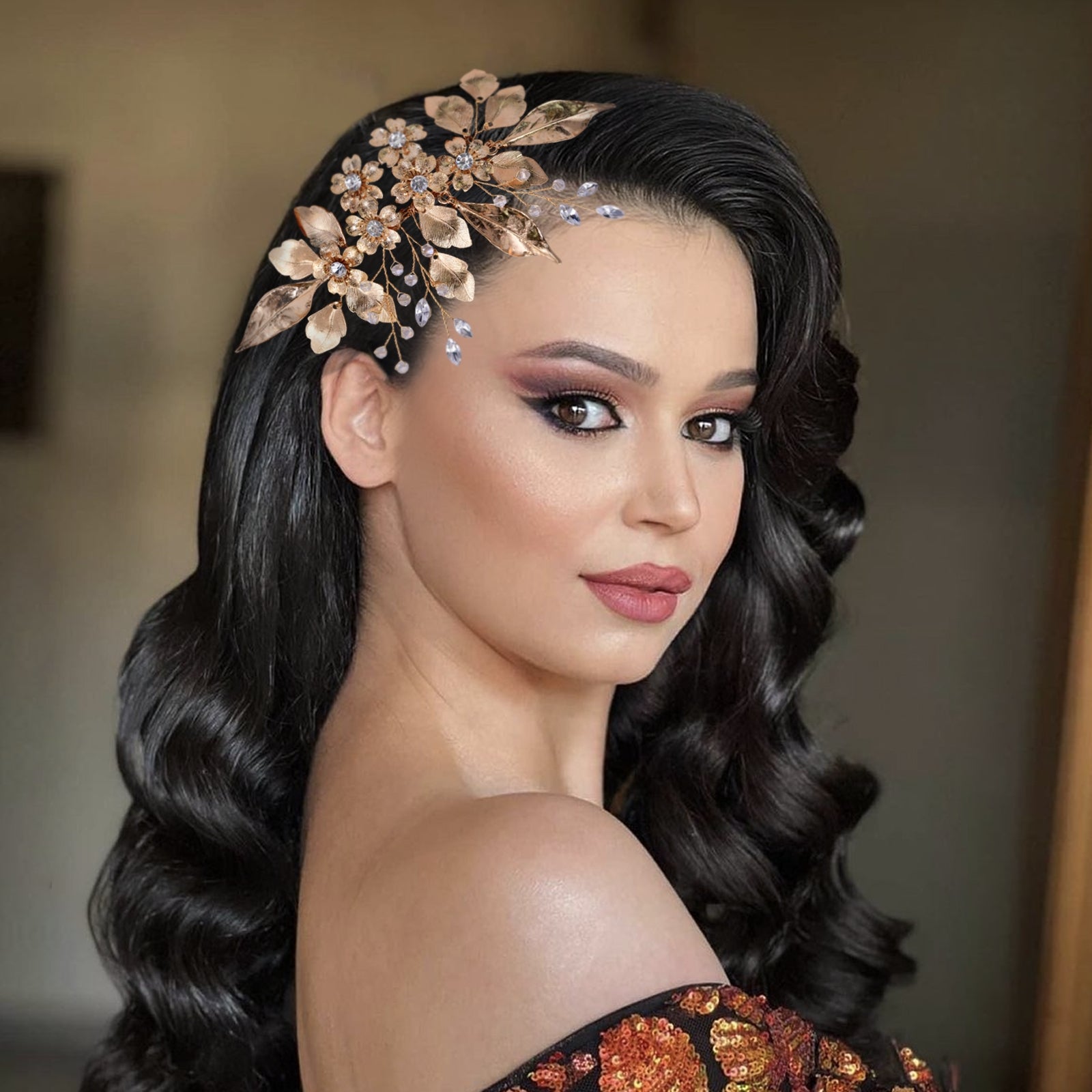 BHP297-G gold rhinestone hair comb