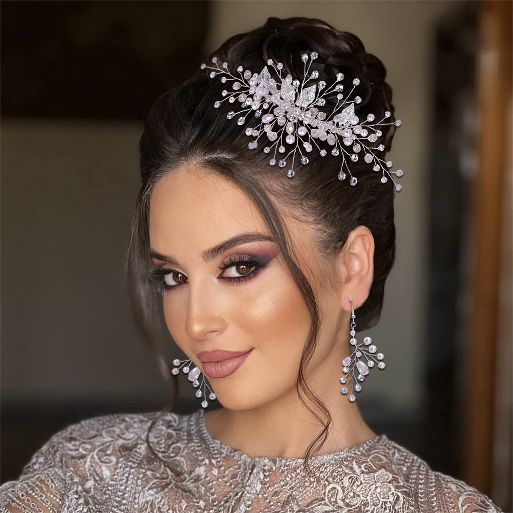 BHP176-S silver rhinestone pearl hair comb