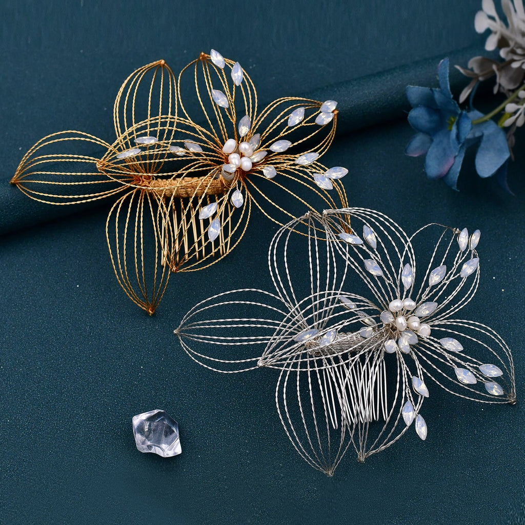 BHP257-S silver rhinestone pearl hair comb