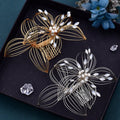 BHP257-S silver rhinestone pearl hair comb