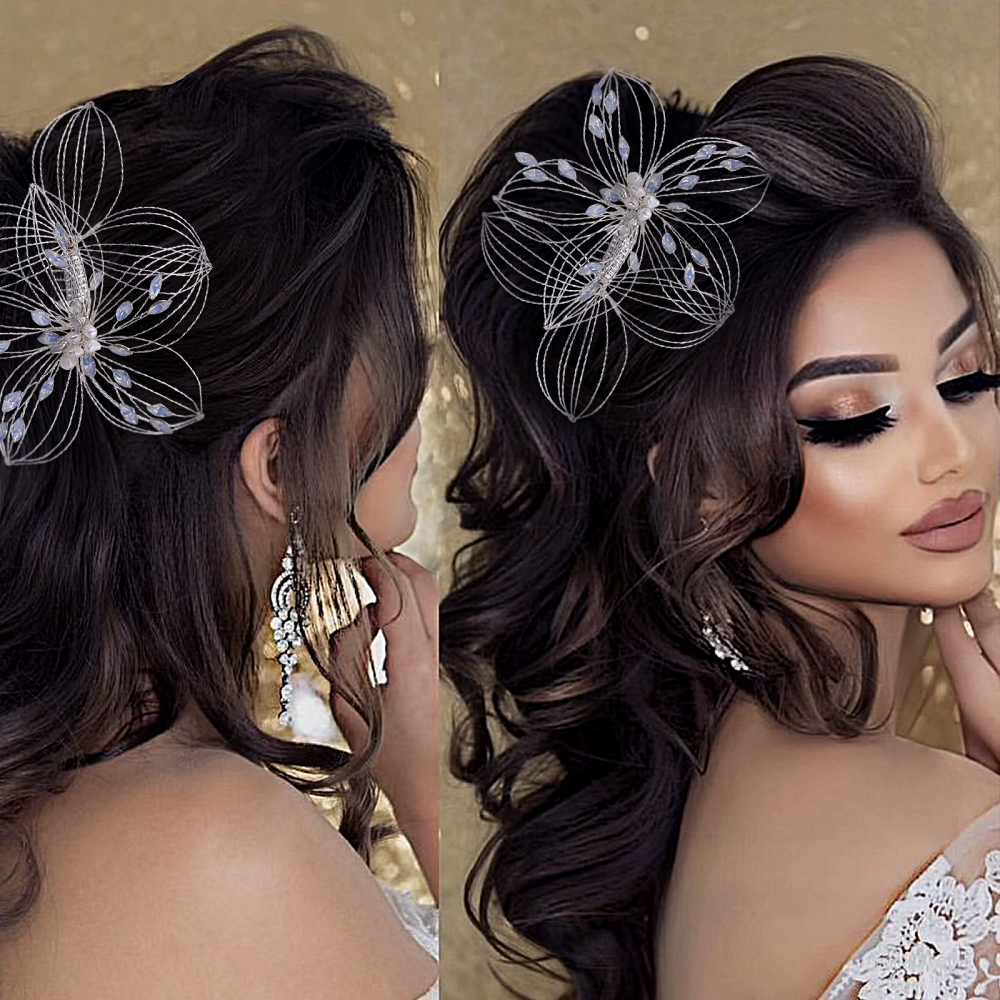 BHP257-S silver rhinestone pearl hair comb