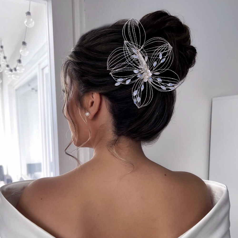 BHP257-S silver rhinestone pearl hair comb