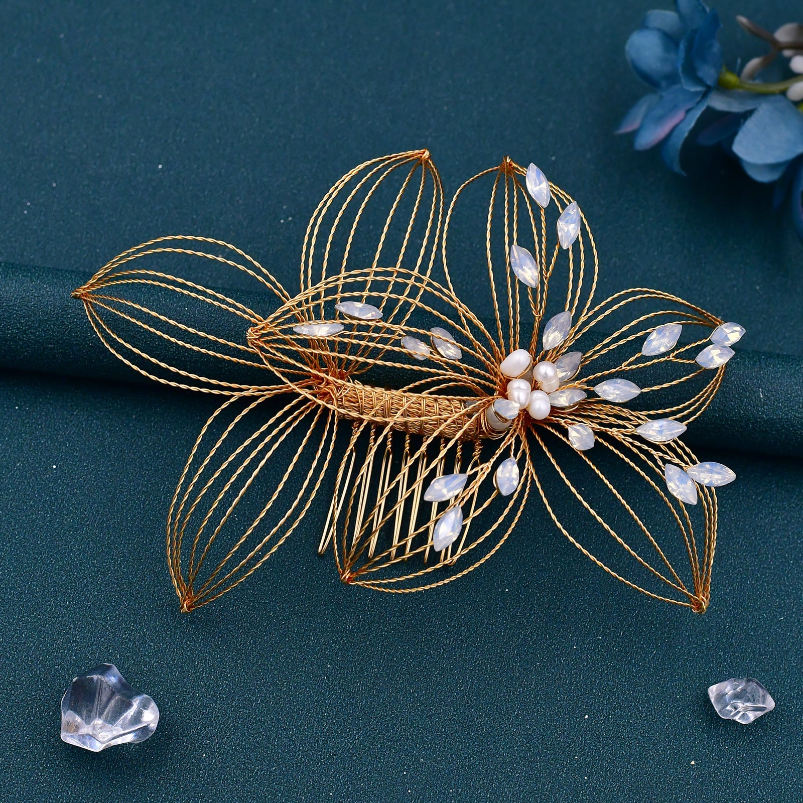 BHP257-S silver rhinestone pearl hair comb