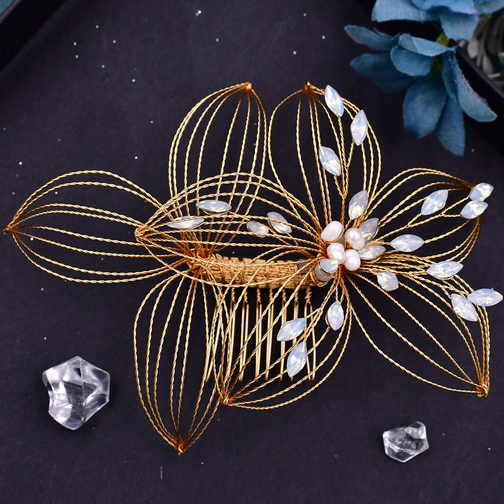 BHP257-S silver rhinestone pearl hair comb
