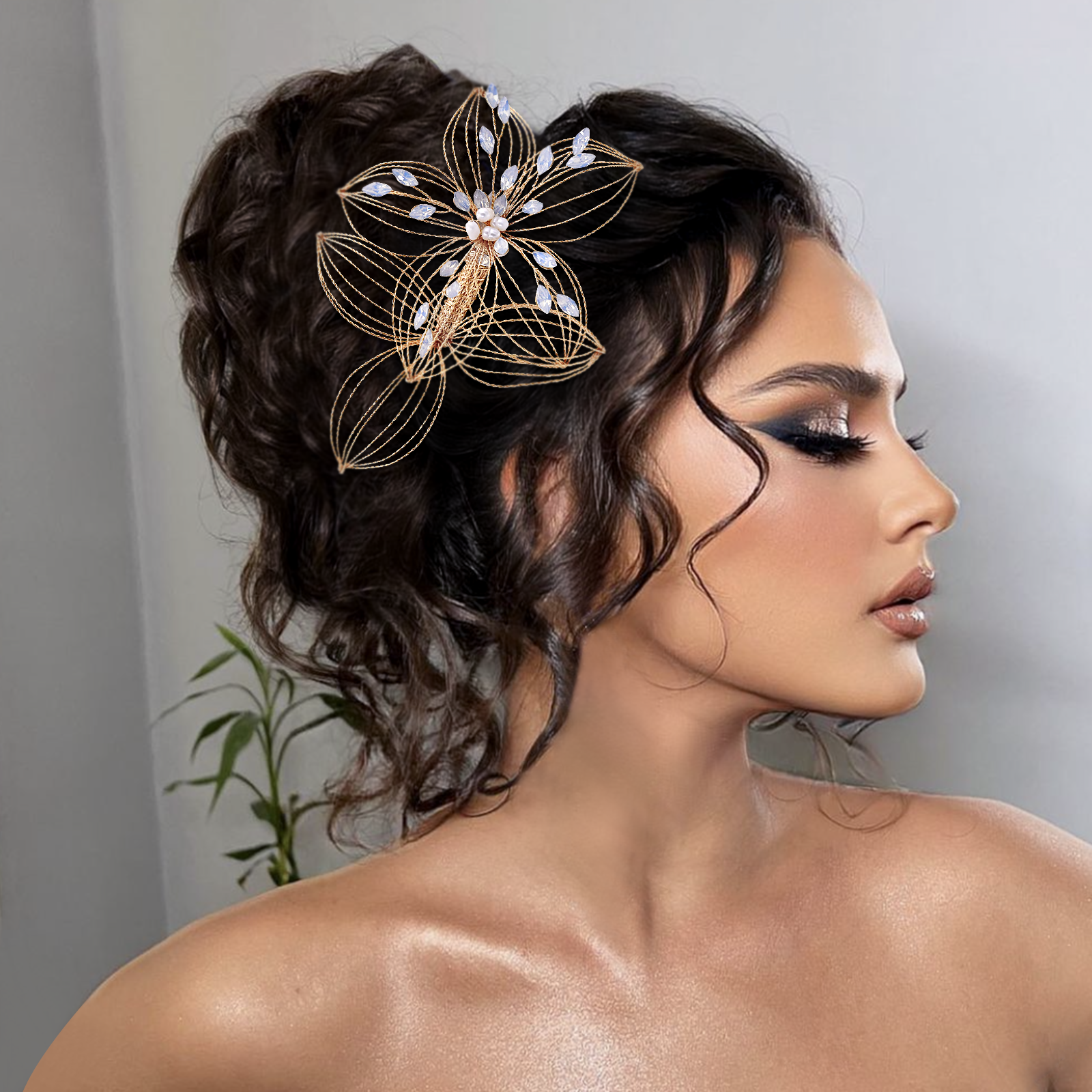 BHP257-S silver rhinestone pearl hair comb