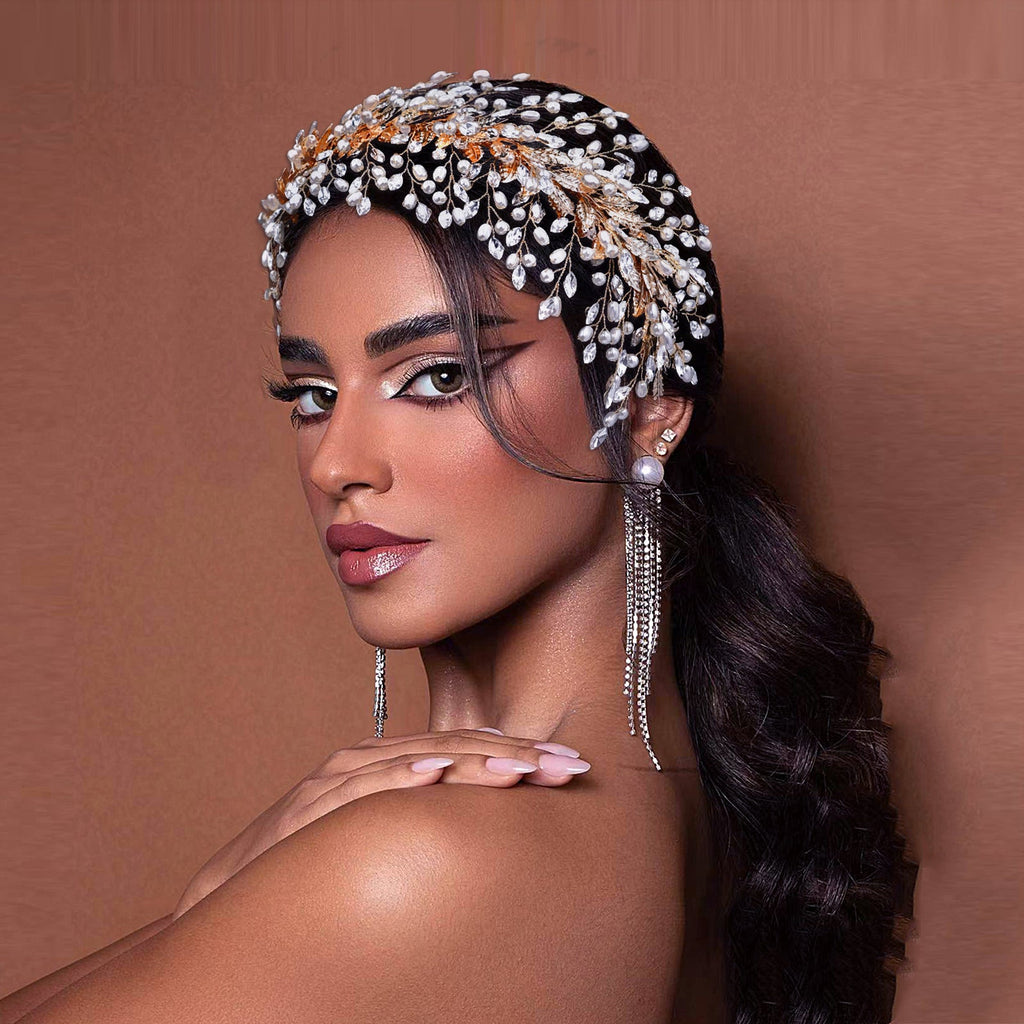 BHP322-G gold rhinestone pearl crown