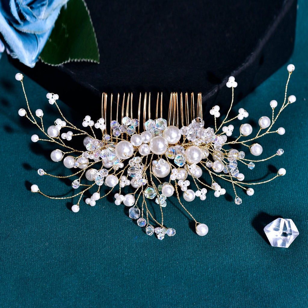 BHP878-S silver pearl crystal hair comb