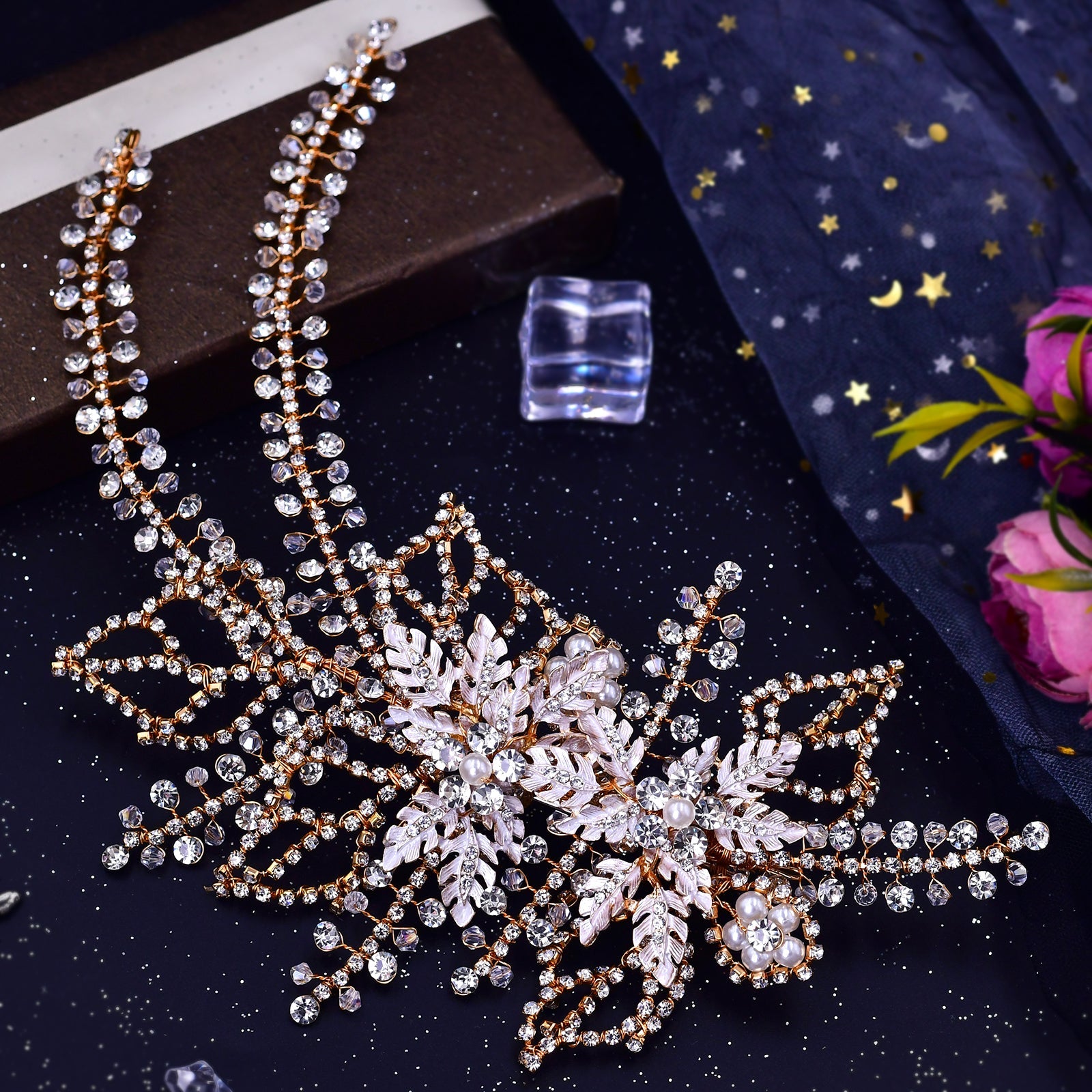 BHP254-S silver rhinestone pearl crown