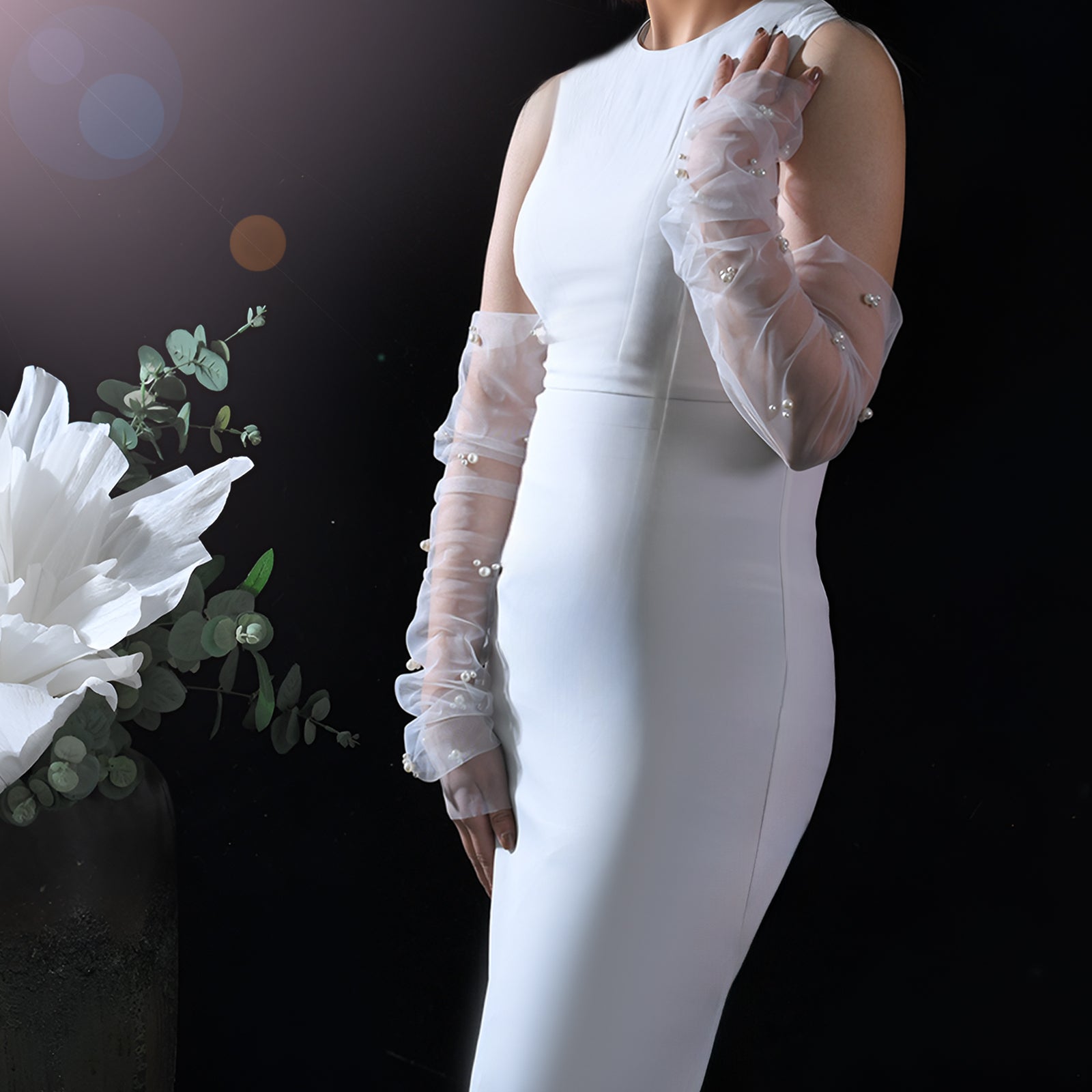 MM38-W white pearl mesh gloves