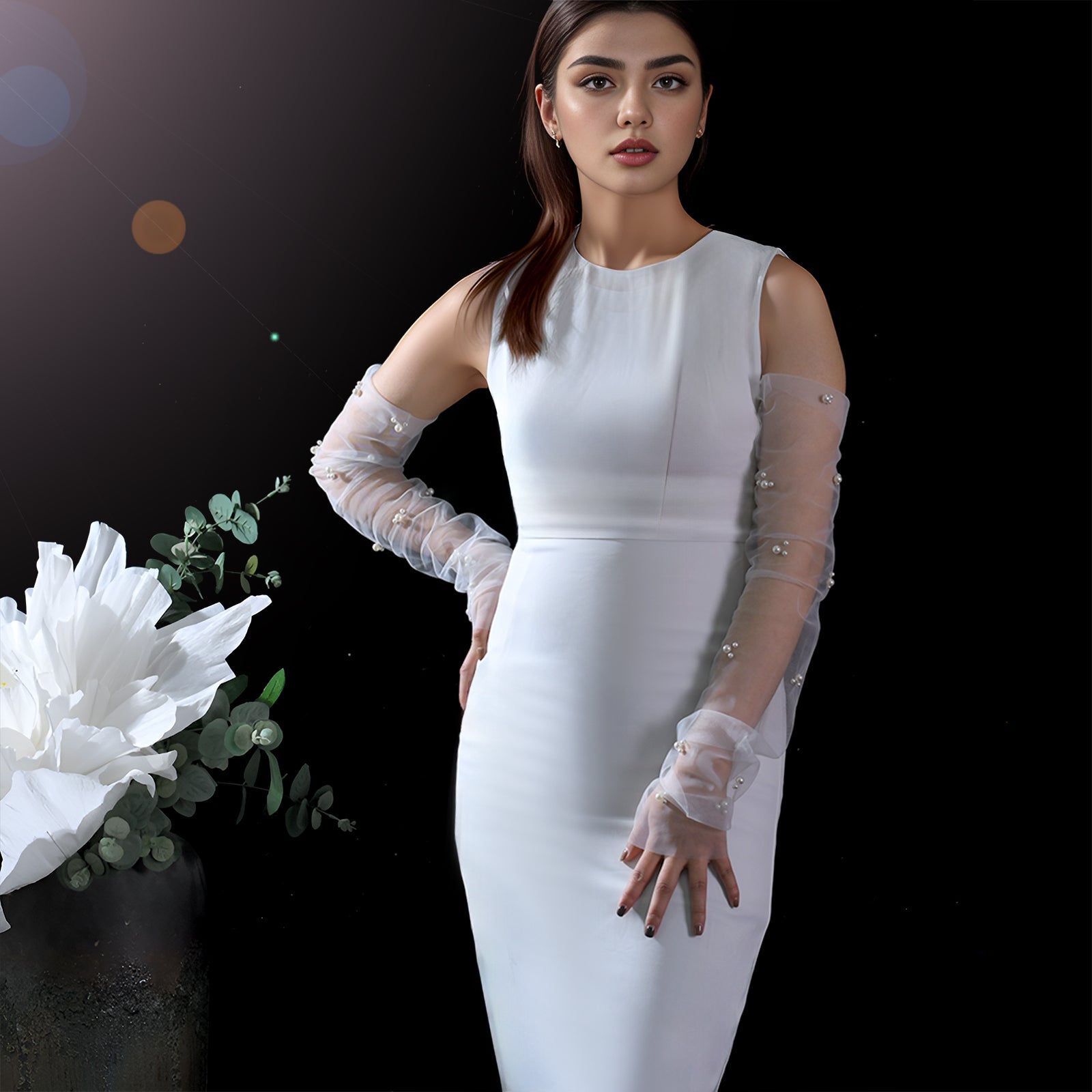 MM38-W white pearl mesh gloves
