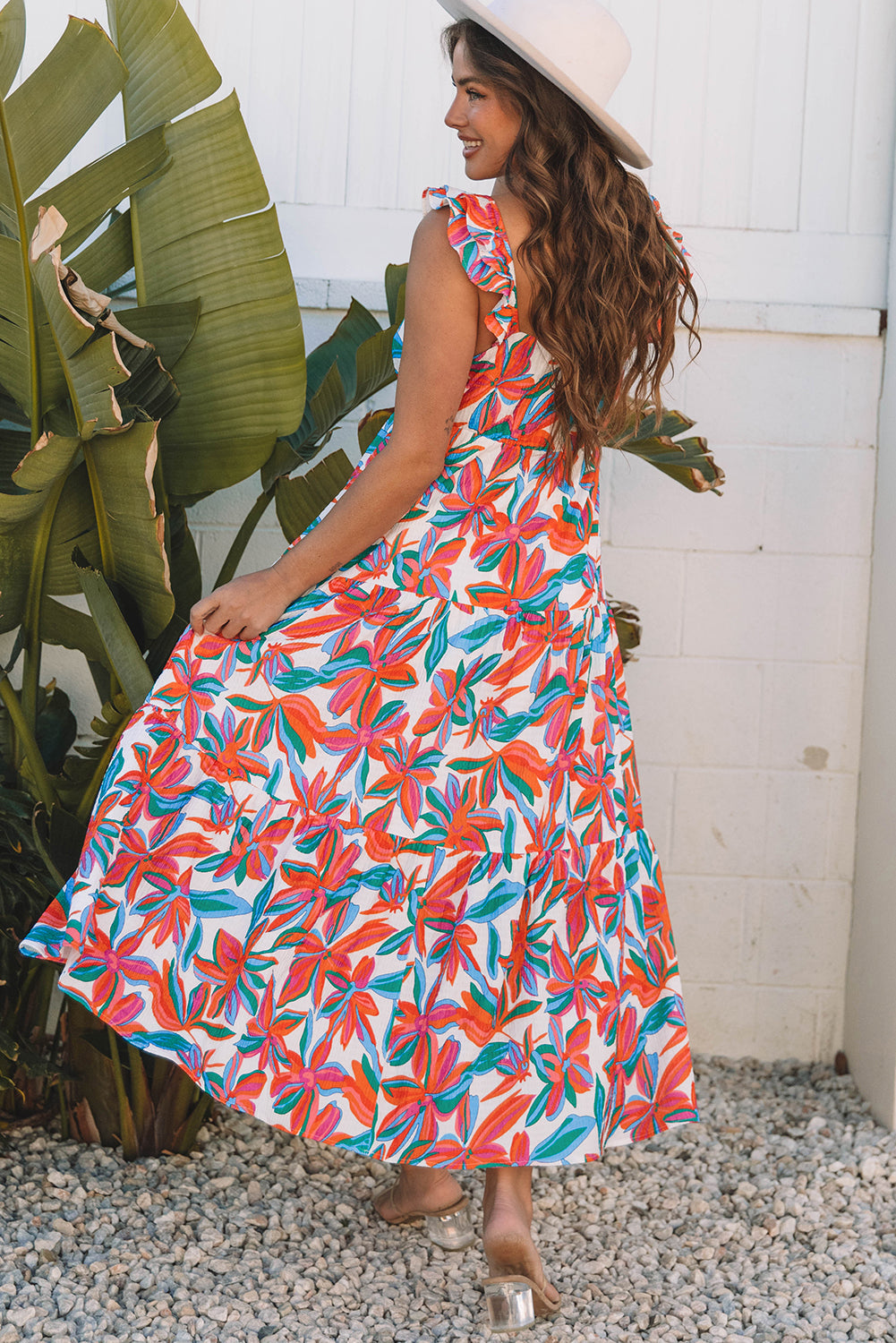 Alice Boho Floral Ruffled Strap Maxi Dress by Threaded Pear