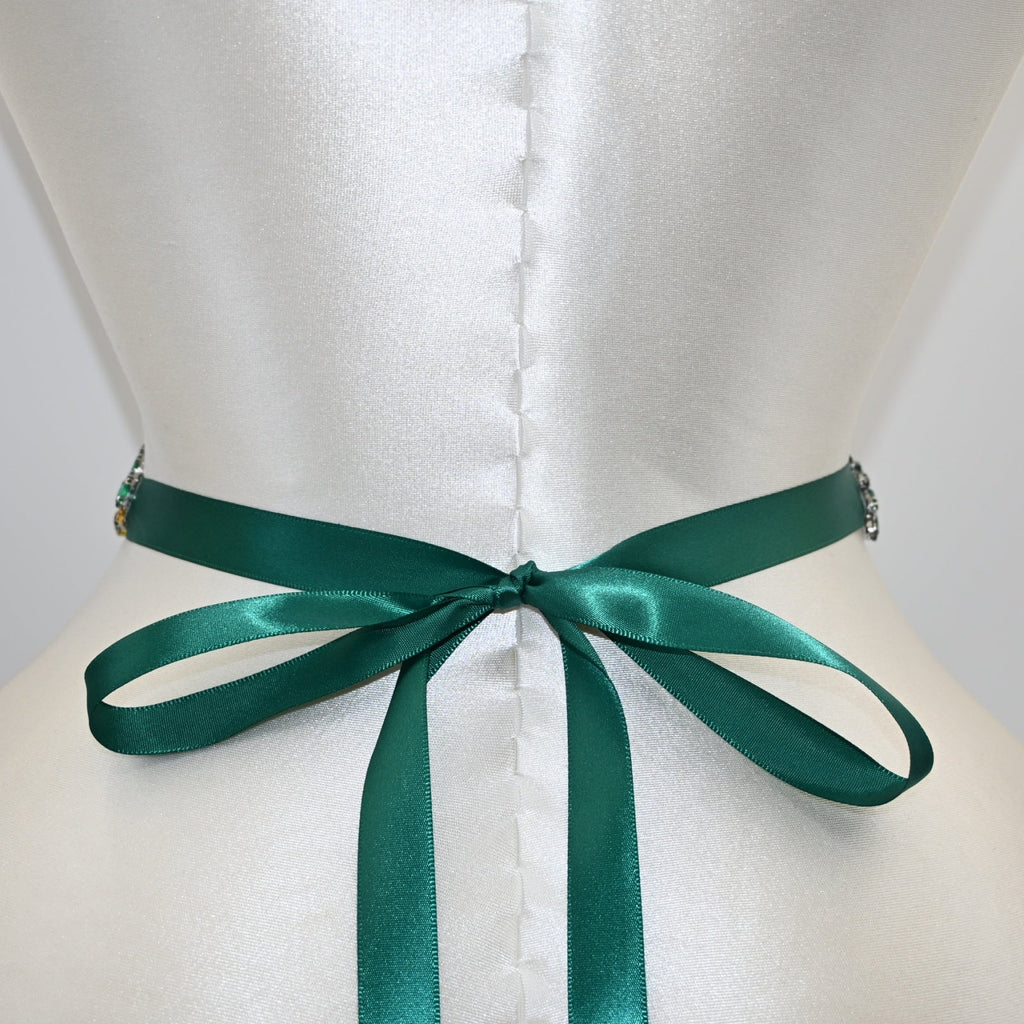 Emerald Rhinestone Bridal Belt Crystal Wedding Sash Adjustable BS242KL Bridella by Bridella