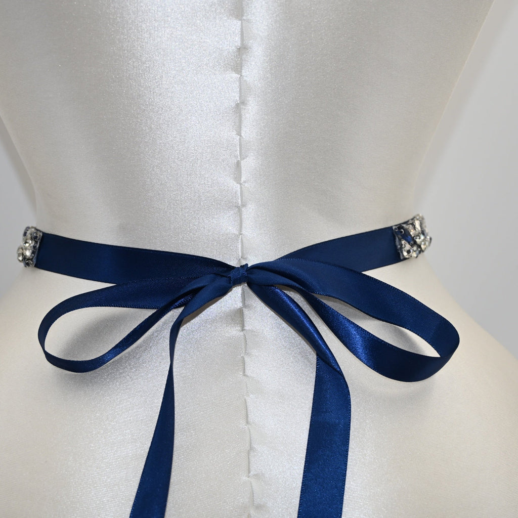 Navy Rhinestone Bridal Belt – Bridella BS85ML by Bridella