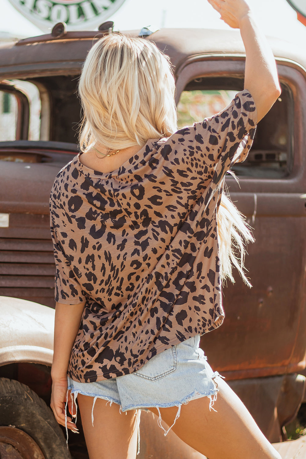 Zoey Leopard Print Half Sleeve Oversized Top - Threaded Pear