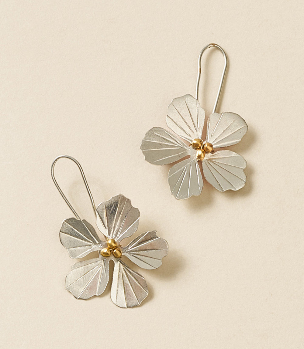 Sayuri Flower Silver Drop Earrings by Matr Boomie
