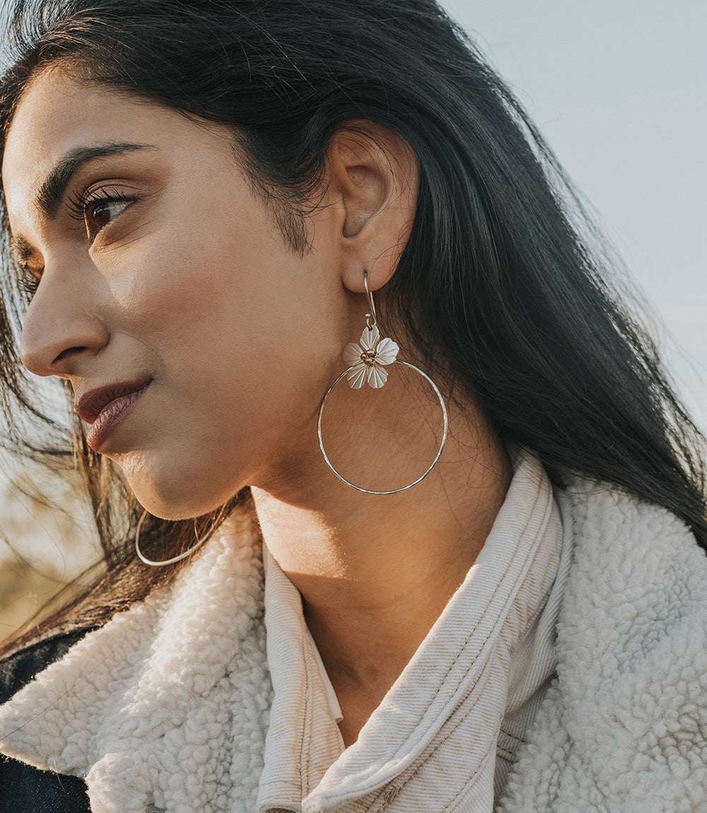 Sayuri Flower Silver Hoop Earrings by Matr Boomie