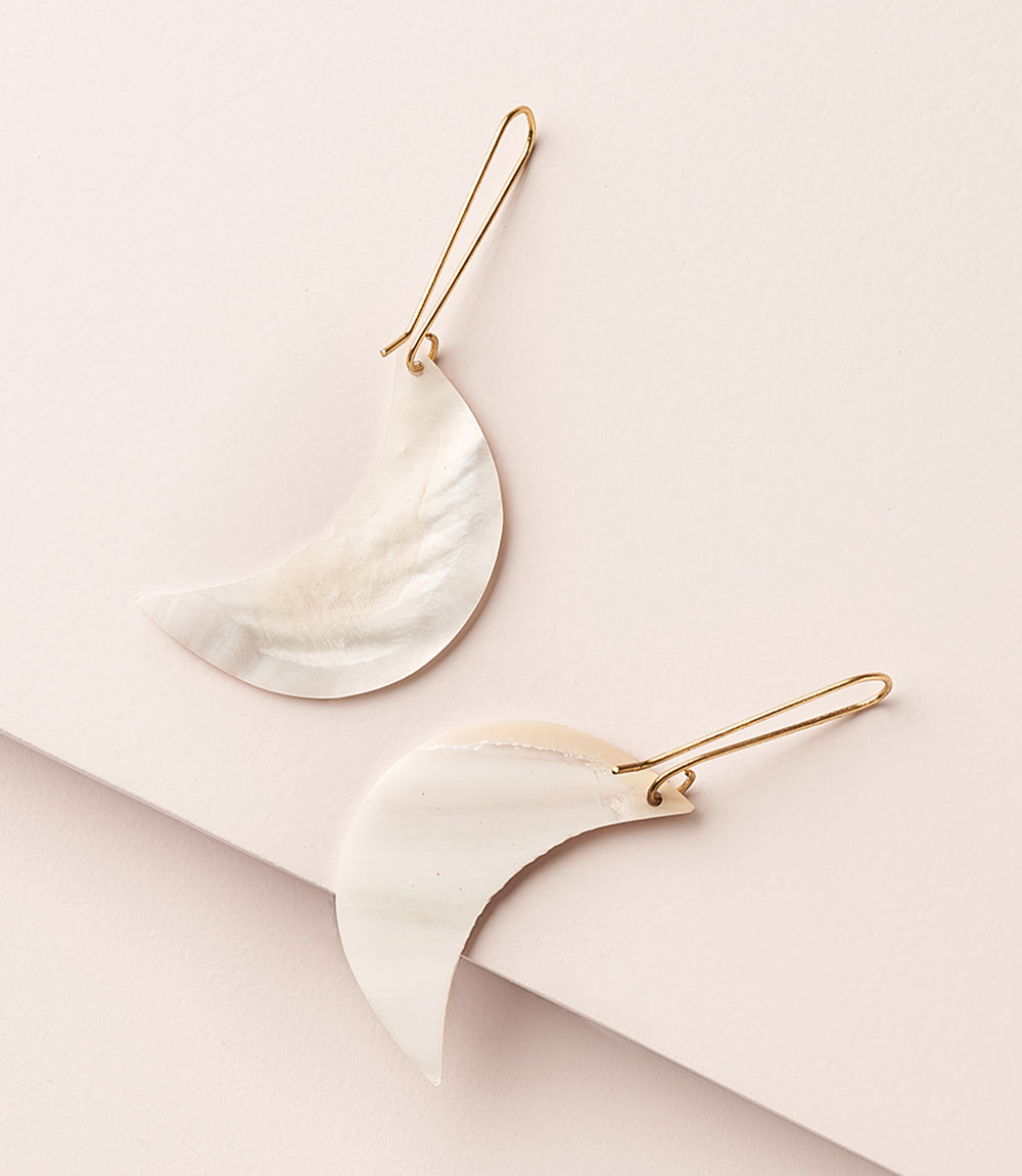 Rajani Crescent Moon Drop Earrings - Mother of Pearl by Matr Boomie