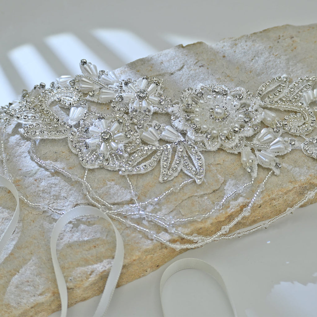 Off White Rhinestone Pearl Bridal Belt Wedding Sash – Bridella BS80 by Bridella