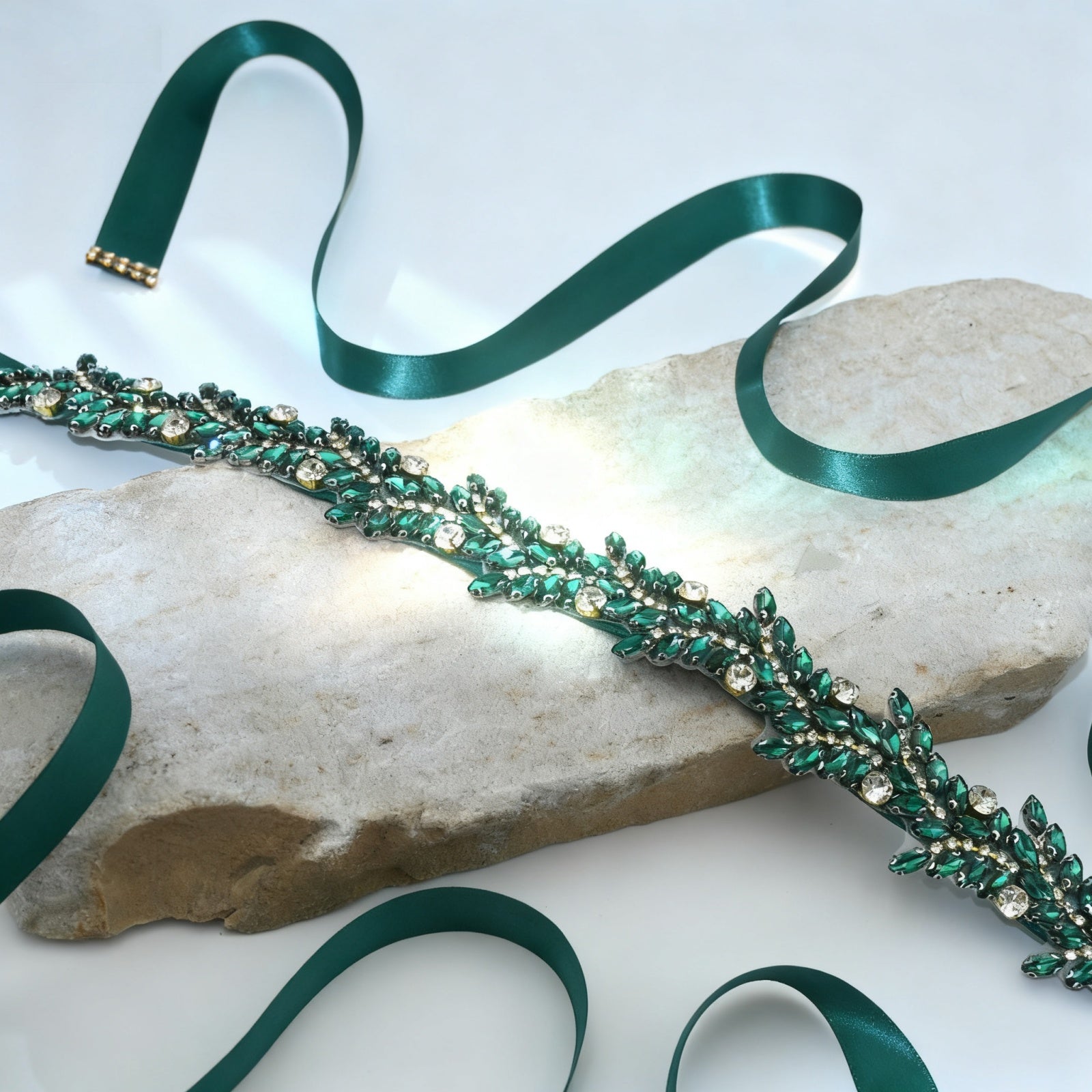 Emerald Rhinestone Bridal Belt Crystal Wedding Sash Adjustable BS242KL Bridella by Bridella