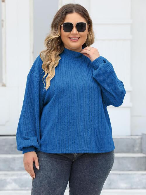 Full Figured Size Mock Neck Long Sleeve Knit Top by VYSN