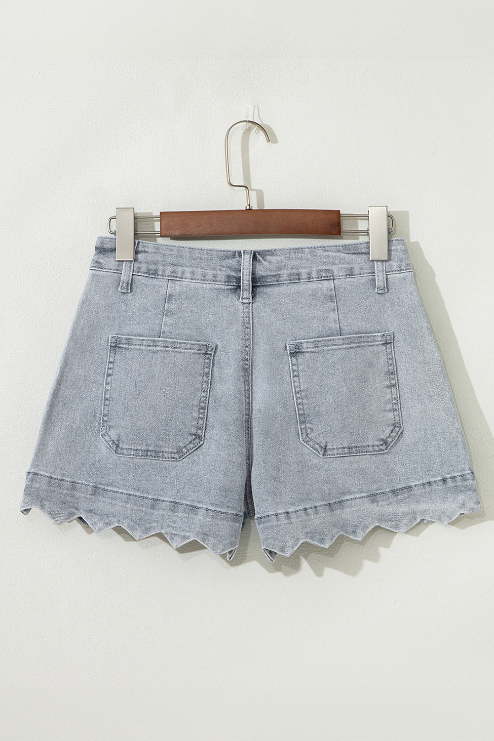 Scalloped Acid Wash High Waist Denim Shorts - Threaded Pear