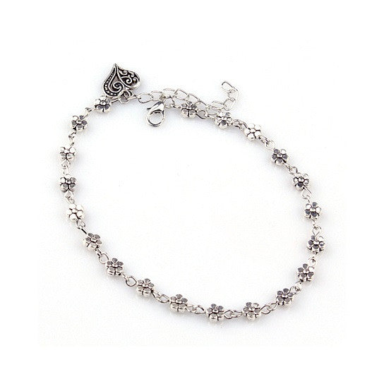 Lea Anklet With Vintage Style Heart and Flowers Vista Shops
