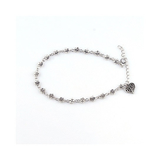 Lea Anklet With Vintage Style Heart and Flowers Vista Shops
