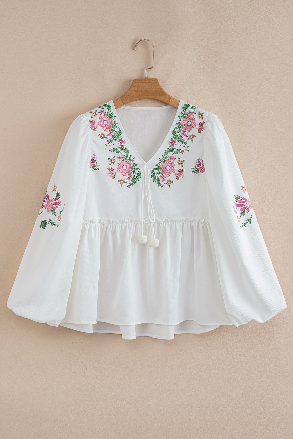Skylar Flower Lace-up Babydoll Blouse - Threaded Pear